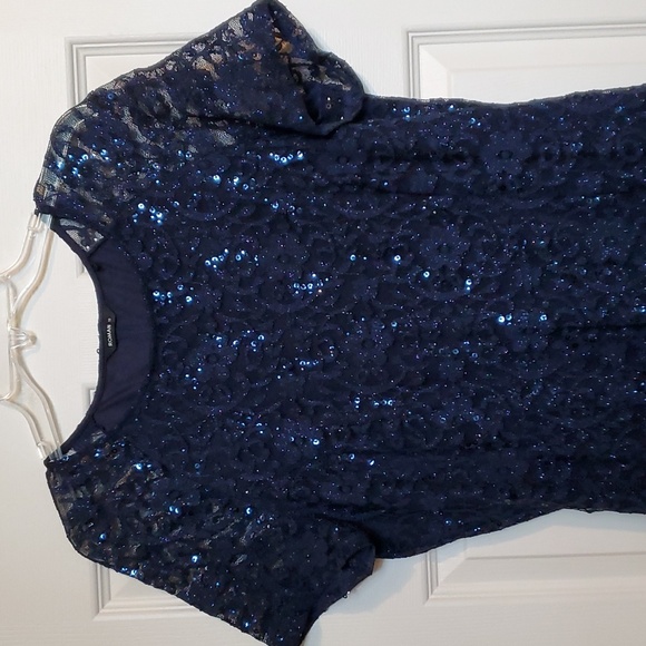 Navy lace and sequined fit and flare dress size 16 - Picture 2 of 7